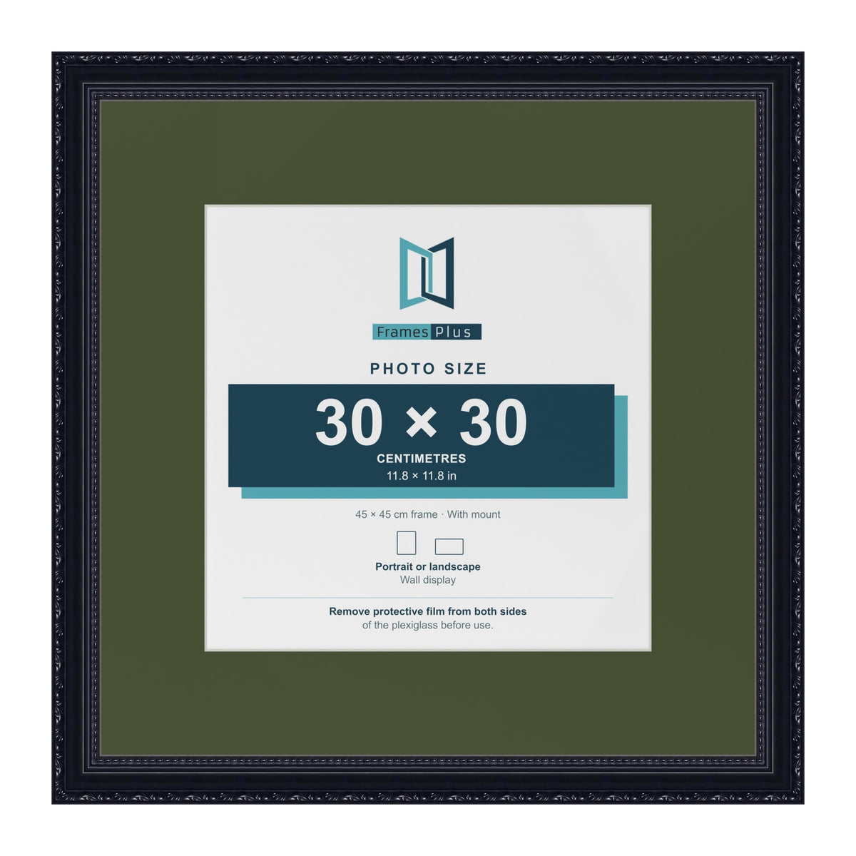 Louis Black 45 x 45 cm picture frame with a green mount for a 30 x 30 cm photo