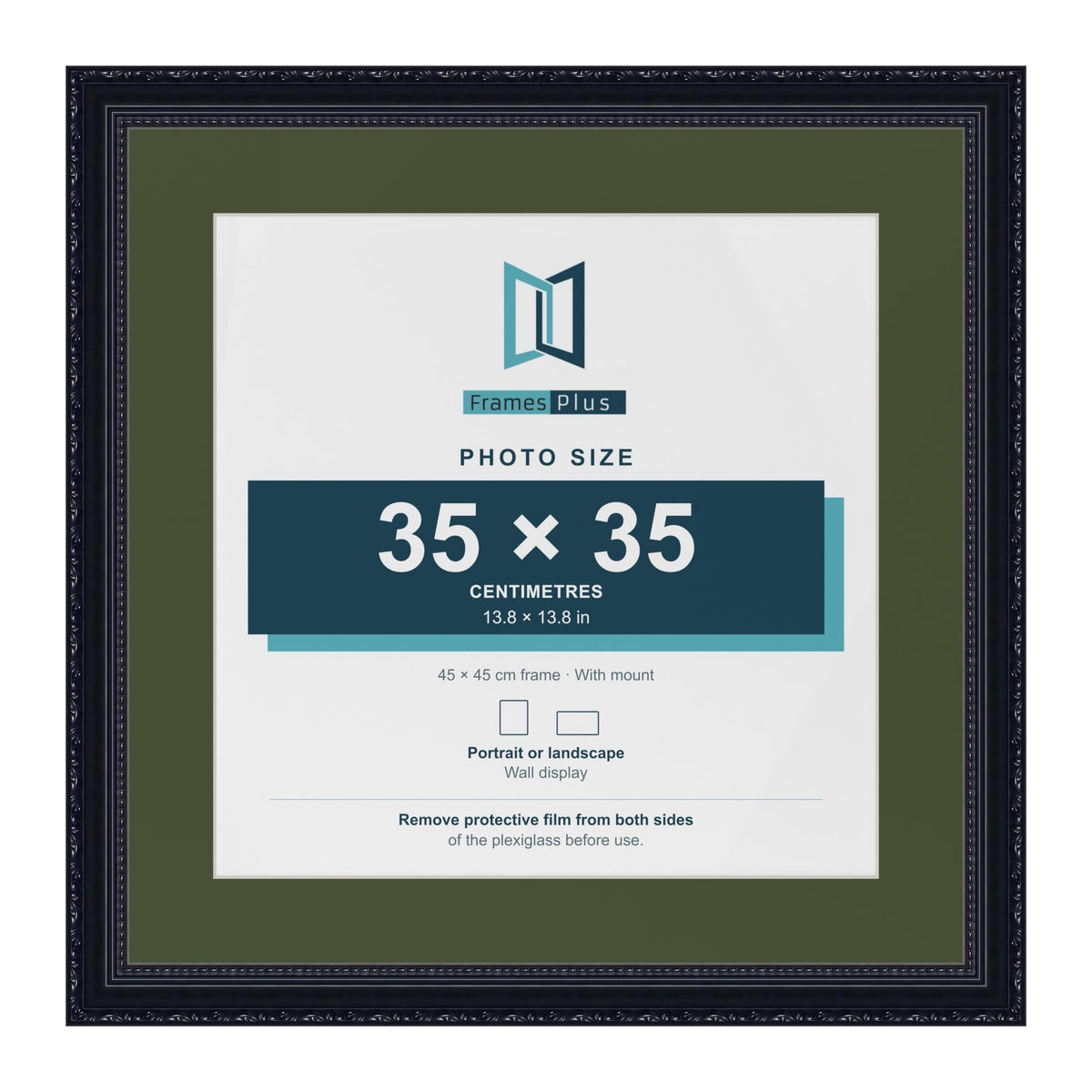 Louis Black 45 x 45 cm picture frame with a green mount for a 35 x 35 cm photo