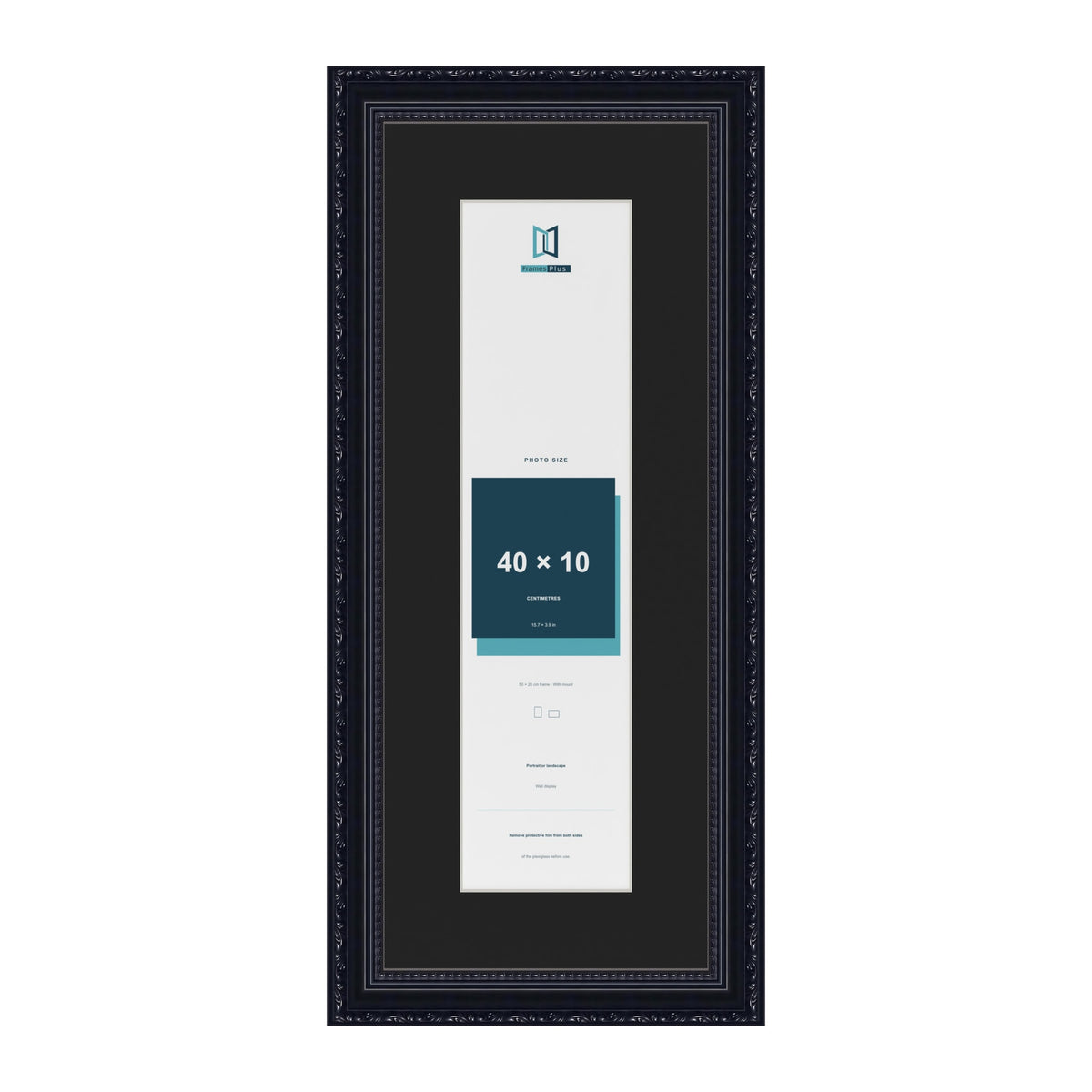 Louis Black 50 x 20 cm picture frame with a black mount for a 40 x 10 cm photo