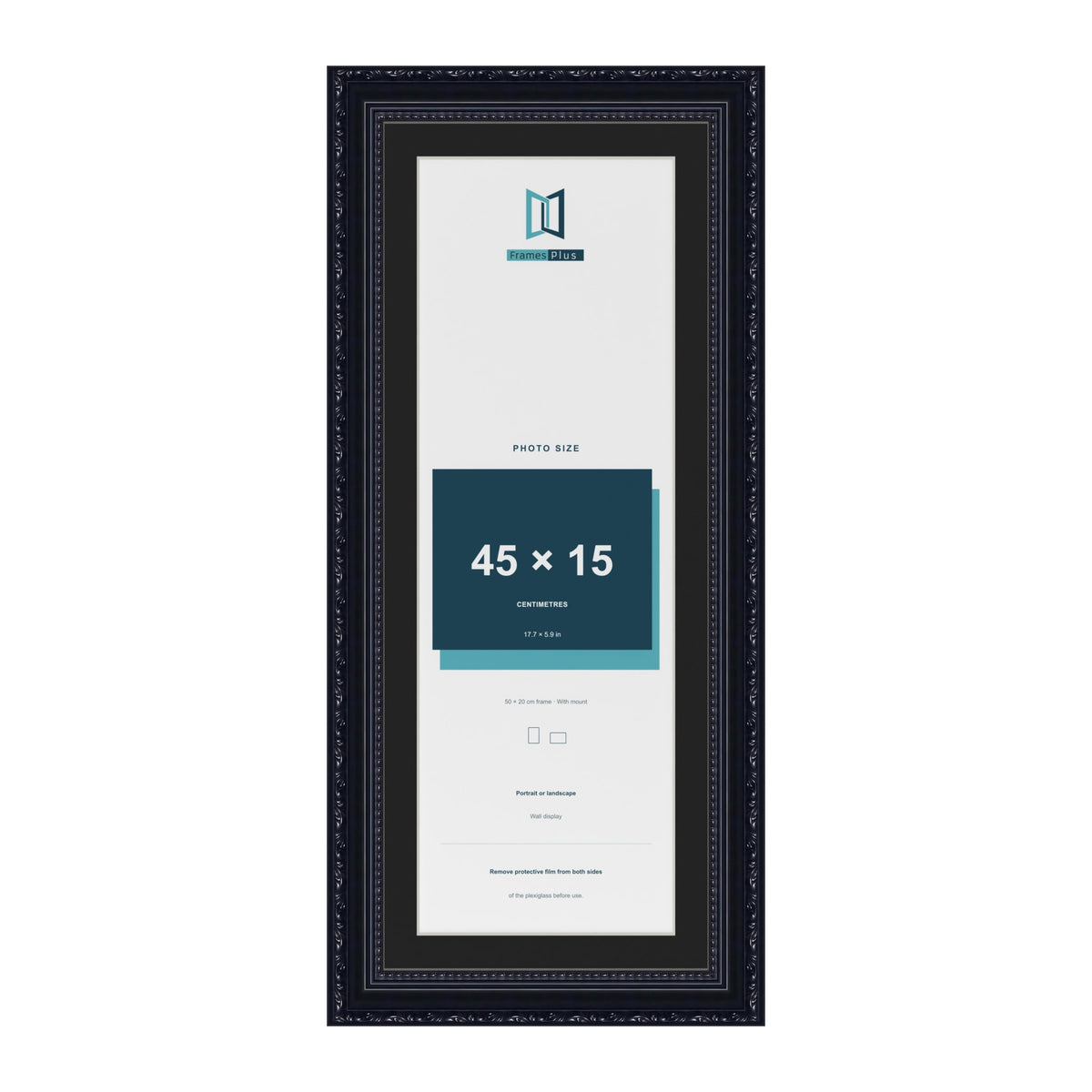 Louis Black 50 x 20 cm picture frame with a black mount for a 45 x 15 cm photo