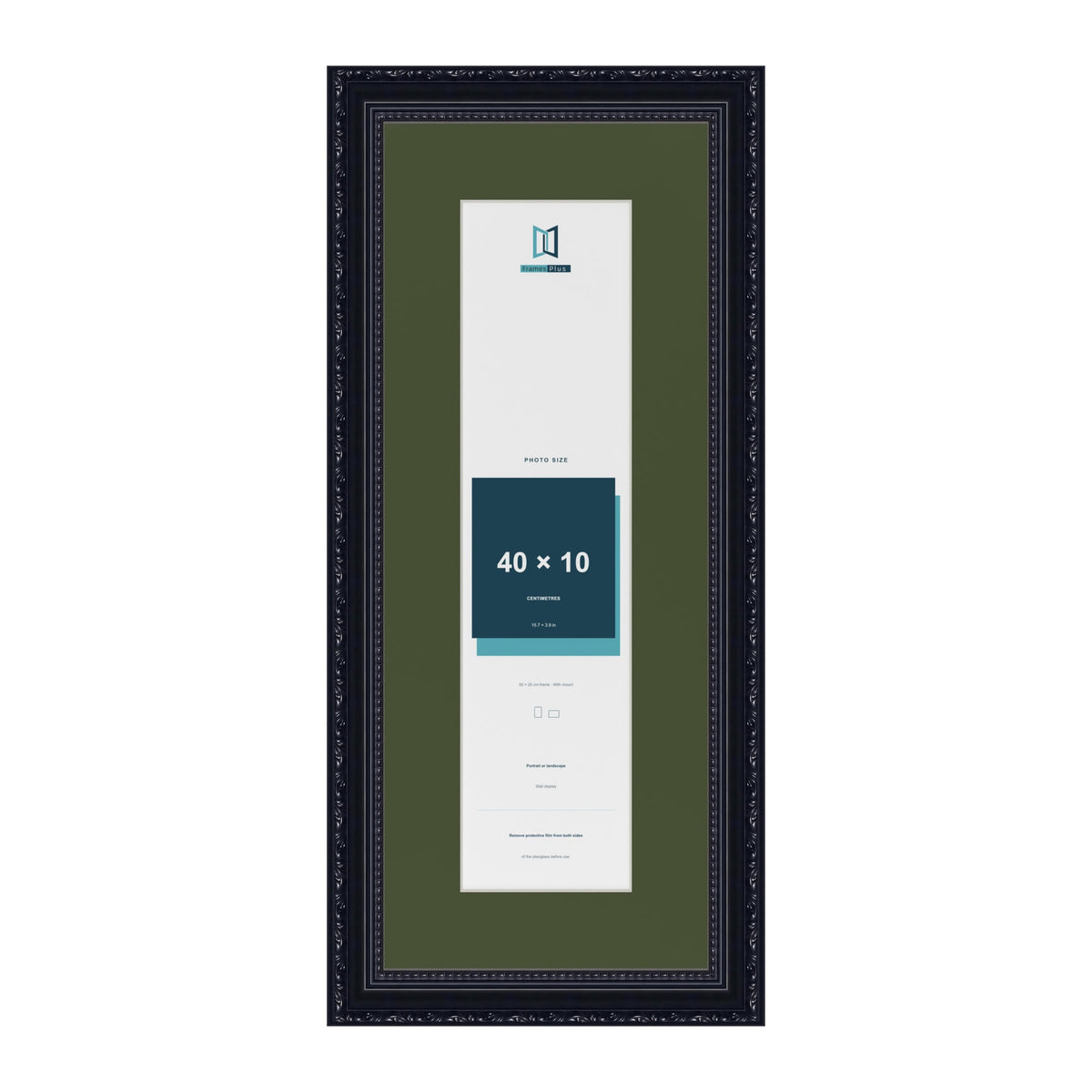Louis Black 50 x 20 cm picture frame with a green mount for a 40 x 10 cm photo