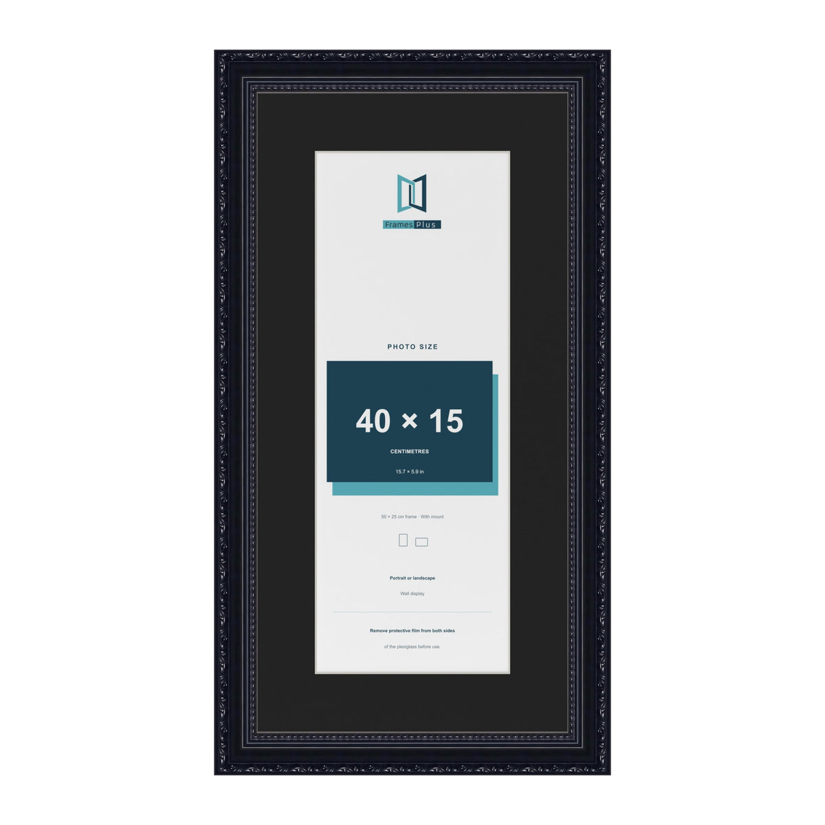 Louis Black 50 x 25 cm picture frame with a black mount for a 40 x 15 cm photo