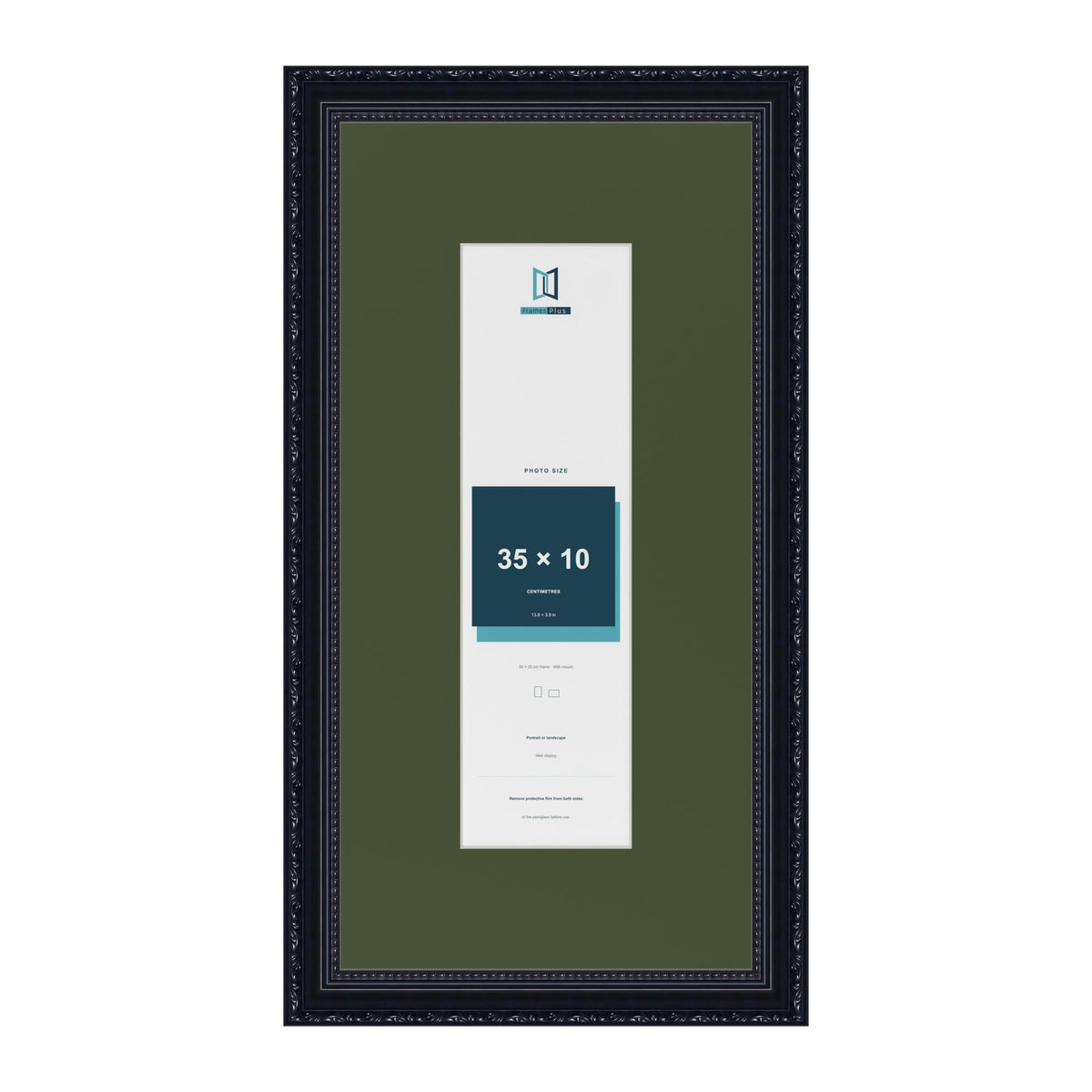 Louis Black 50 x 25 cm picture frame with a green mount for a 35 x 10 cm photo