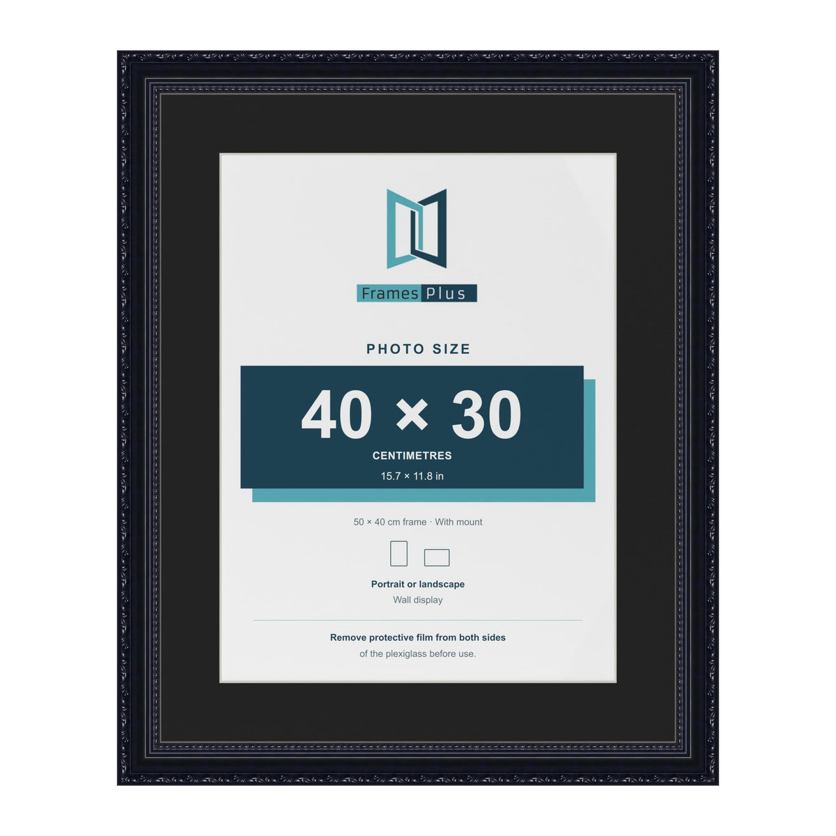 Louis Black 50 x 40 cm picture frame with a black mount for a 40 x 30 cm photo