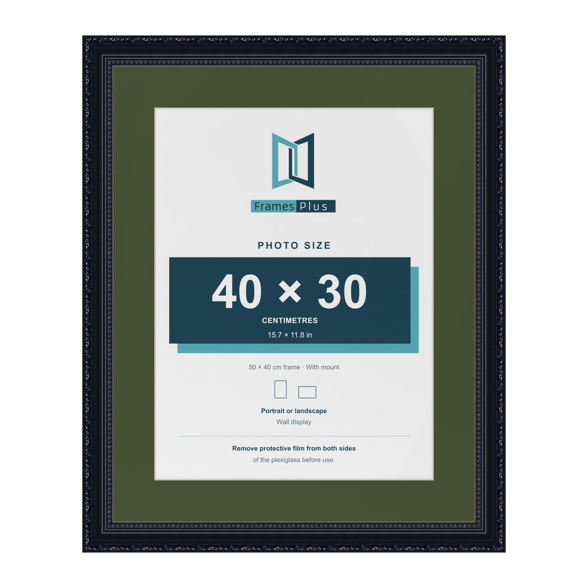 Louis Black 50 x 40 cm picture frame with a green mount for a 40 x 30 cm photo