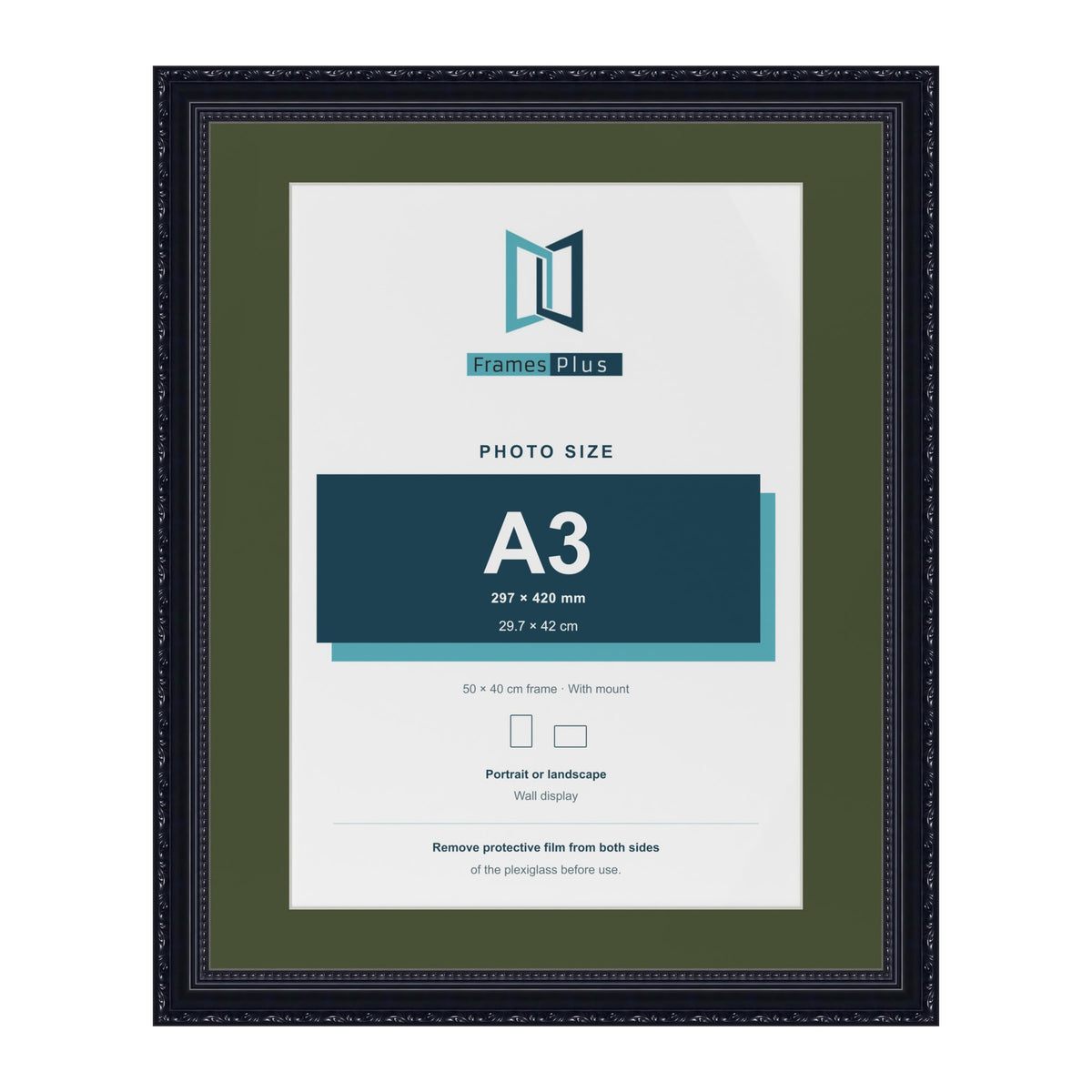 Louis Black 50 x 40 cm picture frame with a green mount for an A3 photo