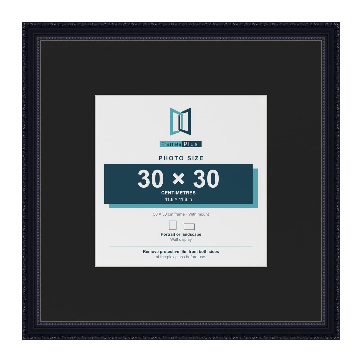 Louis Black 50 x 50 cm picture frame with a black mount for a 30 x 30 cm photo