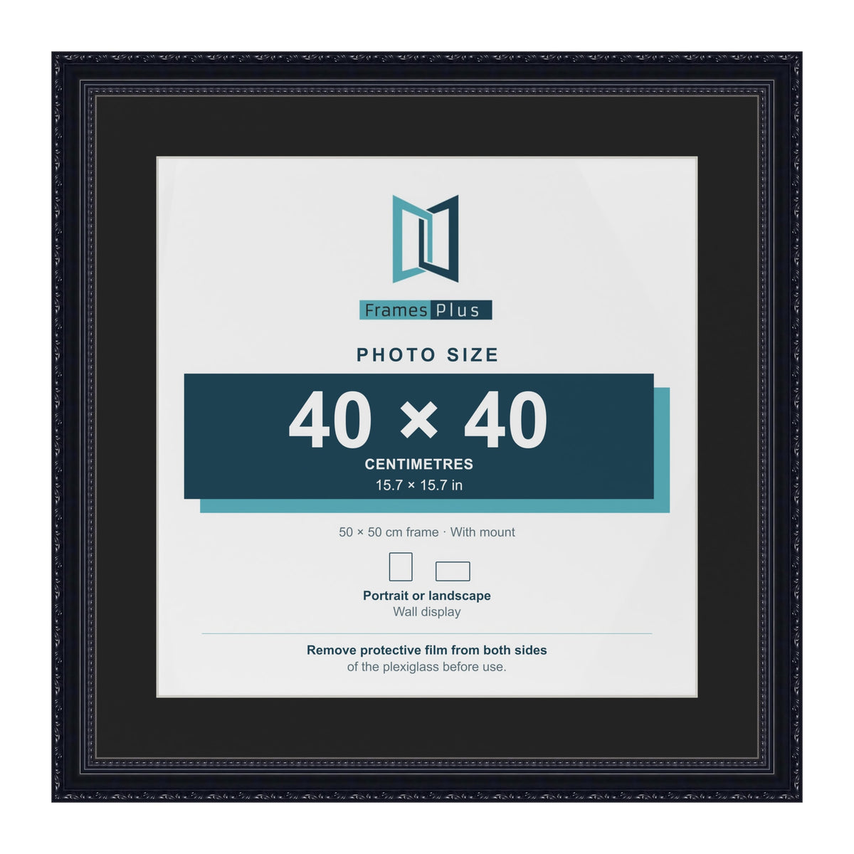 Louis Black 50 x 50 cm picture frame with a black mount for a 40 x 40 cm photo
