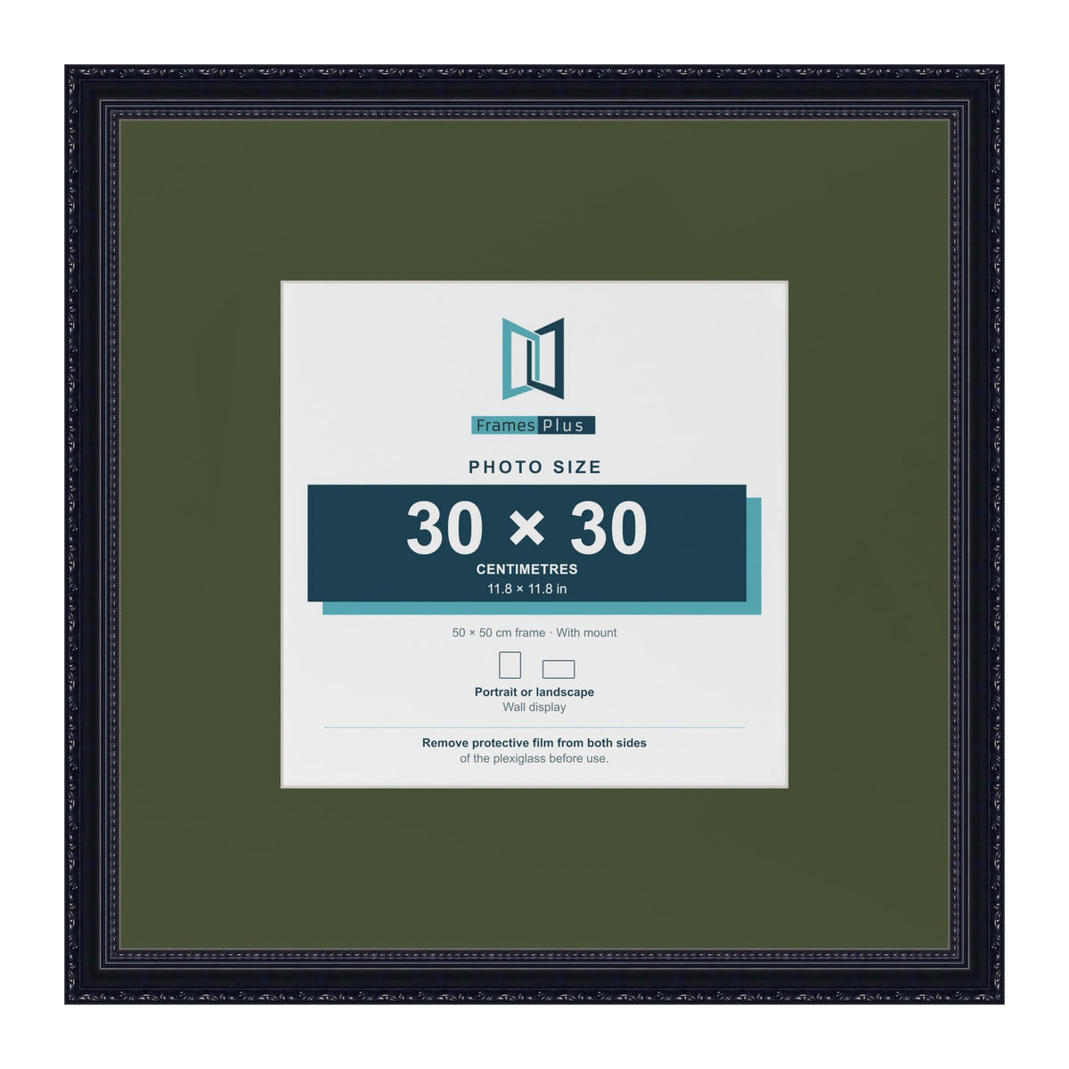 Louis Black 50 x 50 cm picture frame with a green mount for a 30 x 30 cm photo