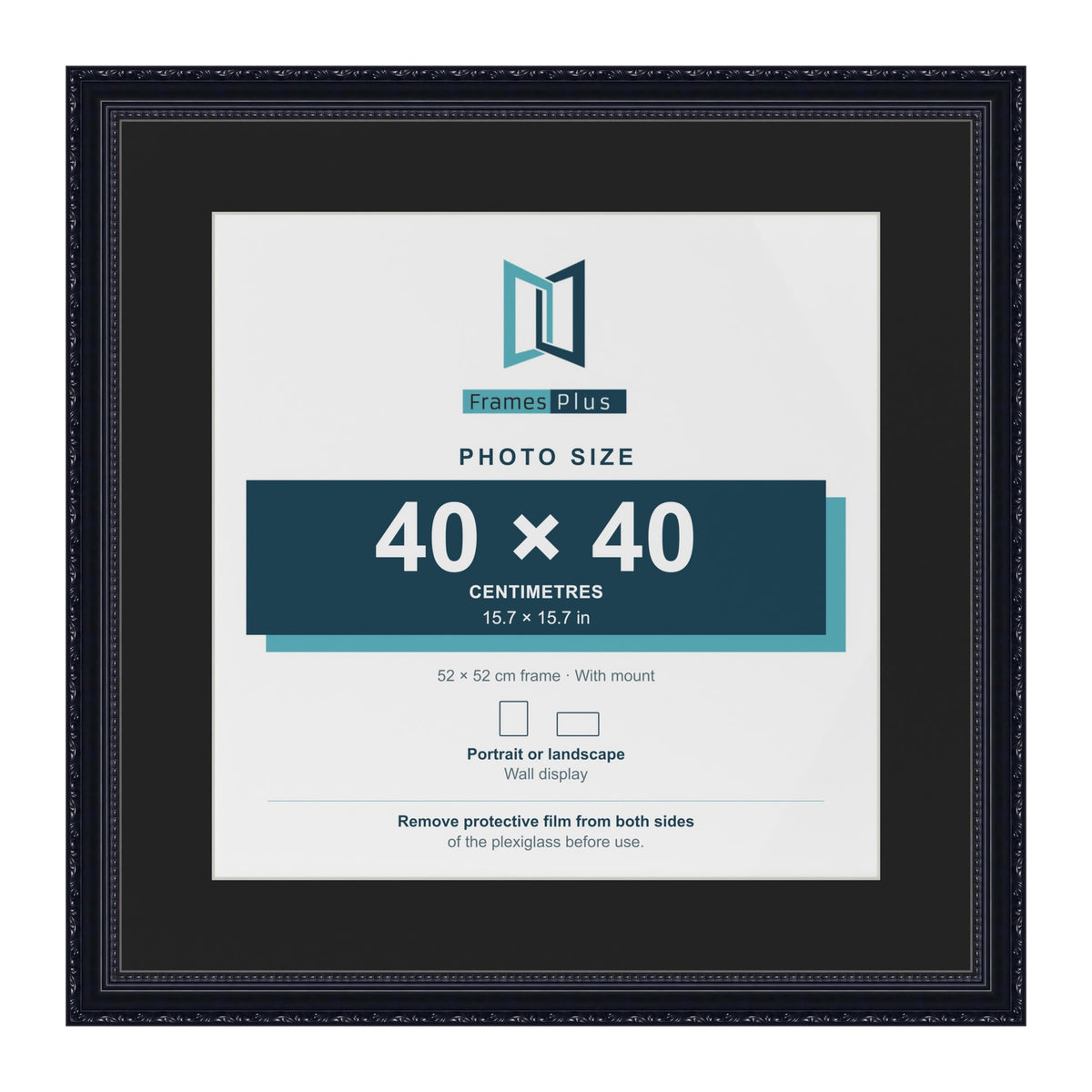 Louis Black 52 x 52 cm picture frame with a black mount for a 40 x 40 cm photo