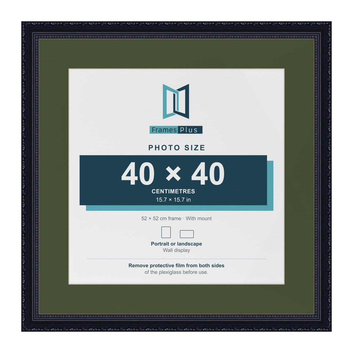 Louis Black 52 x 52 cm picture frame with a green mount for a 40 x 40 cm photo
