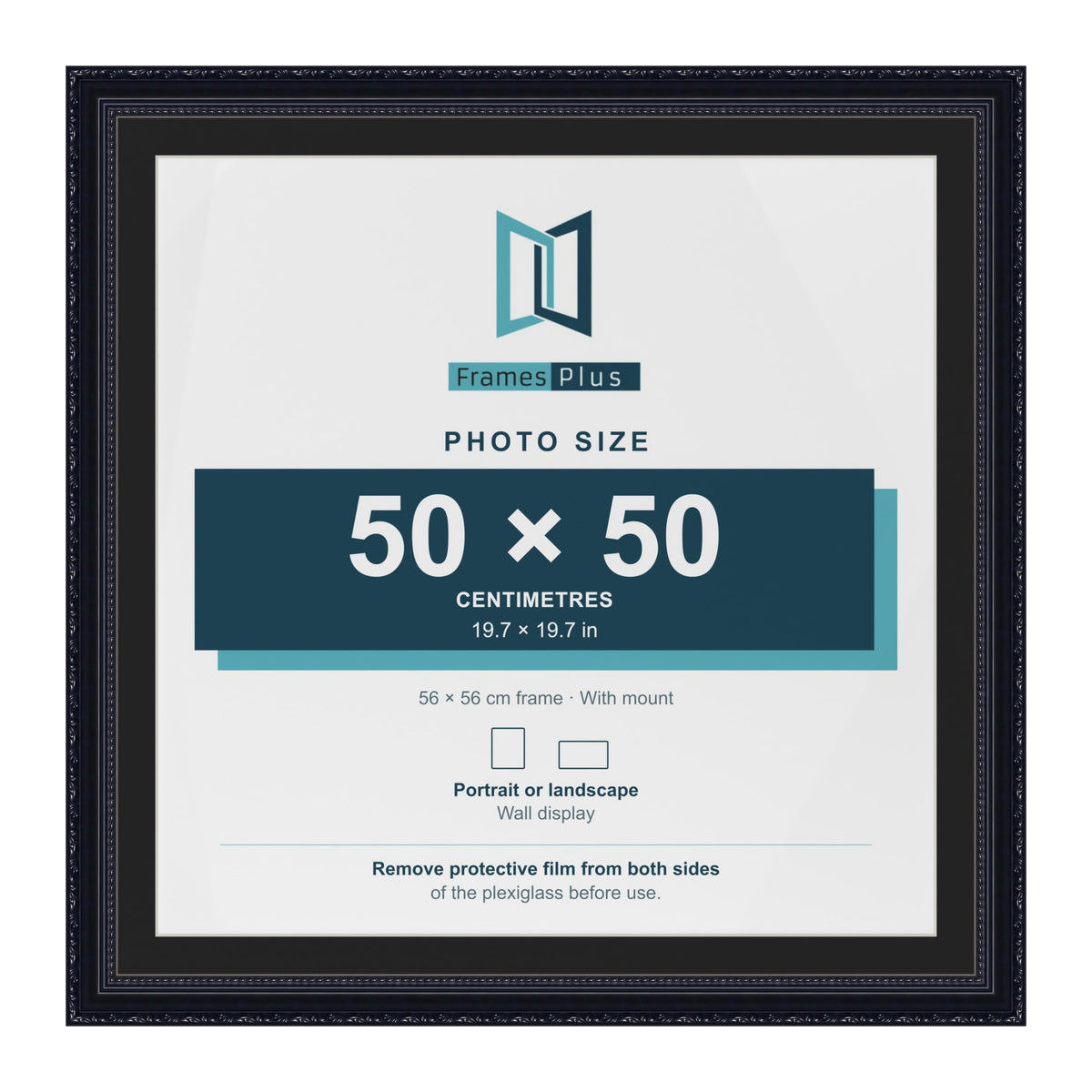 Louis Black 56 x 56 cm picture frame with a black mount for a 50 x 50 cm photo