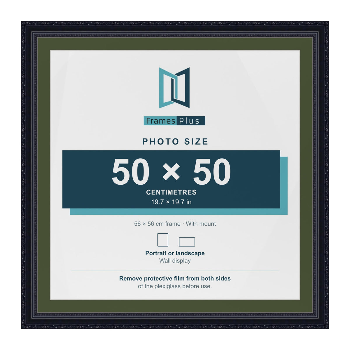 Louis Black 56 x 56 cm picture frame with a green mount for a 50 x 50 cm photo