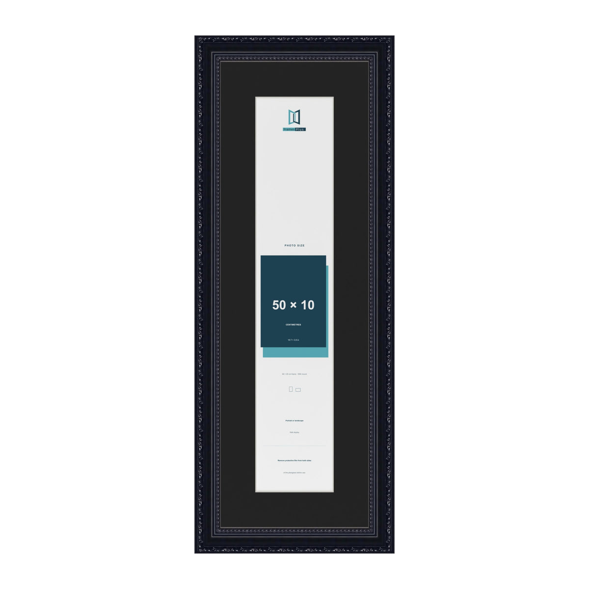 Louis Black 60 x 20 cm picture frame with a black mount for a 50 x 10 cm photo