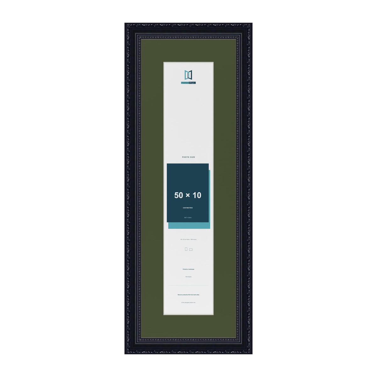 Louis Black 60 x 20 cm picture frame with a green mount for a 50 x 10 cm photo