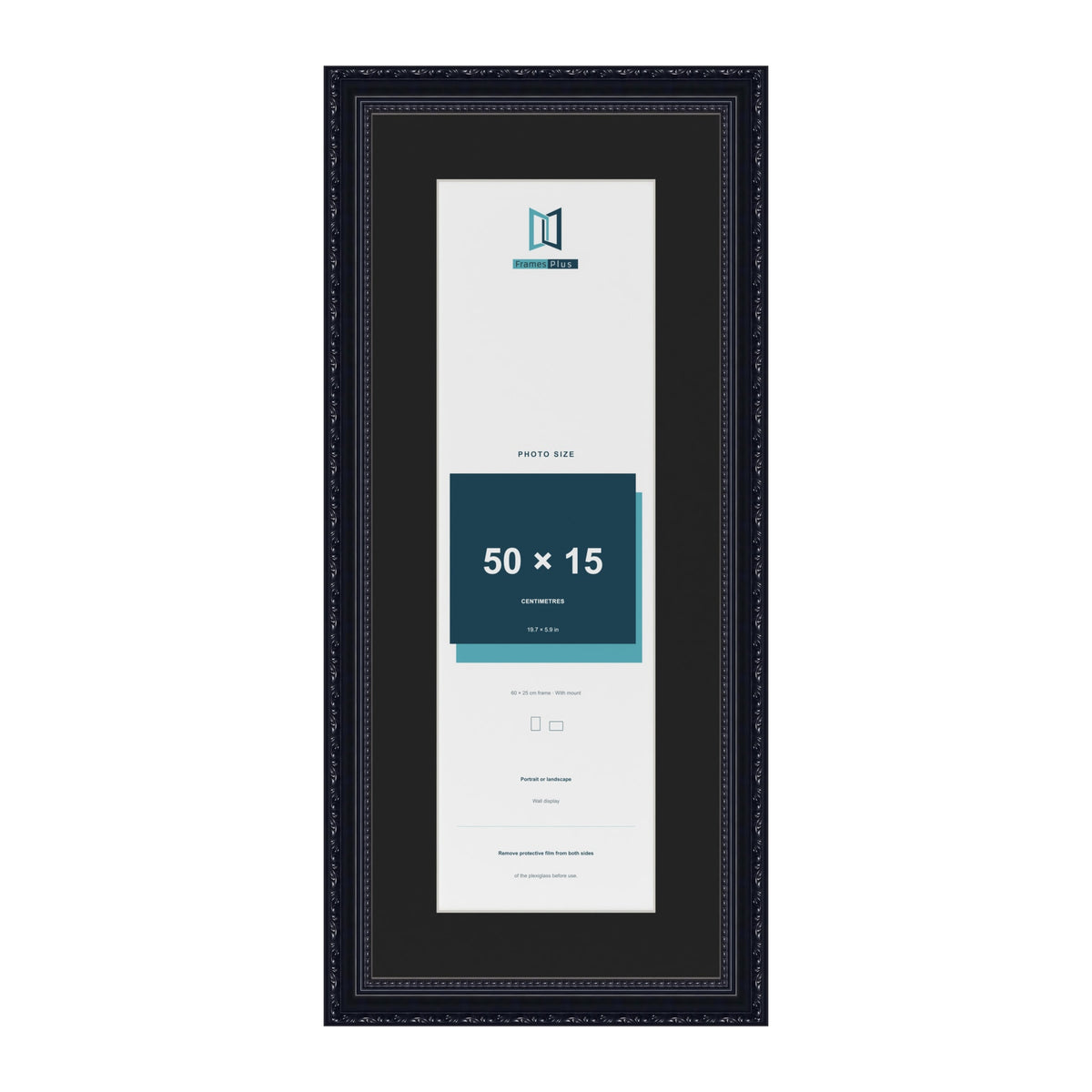 Louis Black 60 x 25 cm picture frame with a black mount for a 50 x 15 cm photo