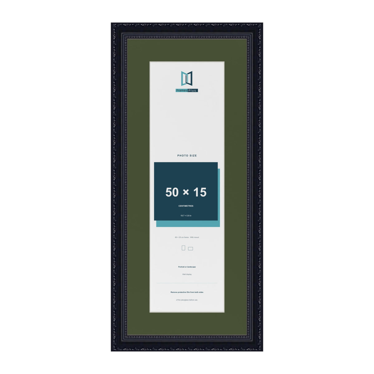 Louis Black 60 x 25 cm picture frame with a green mount for a 50 x 15 cm photo