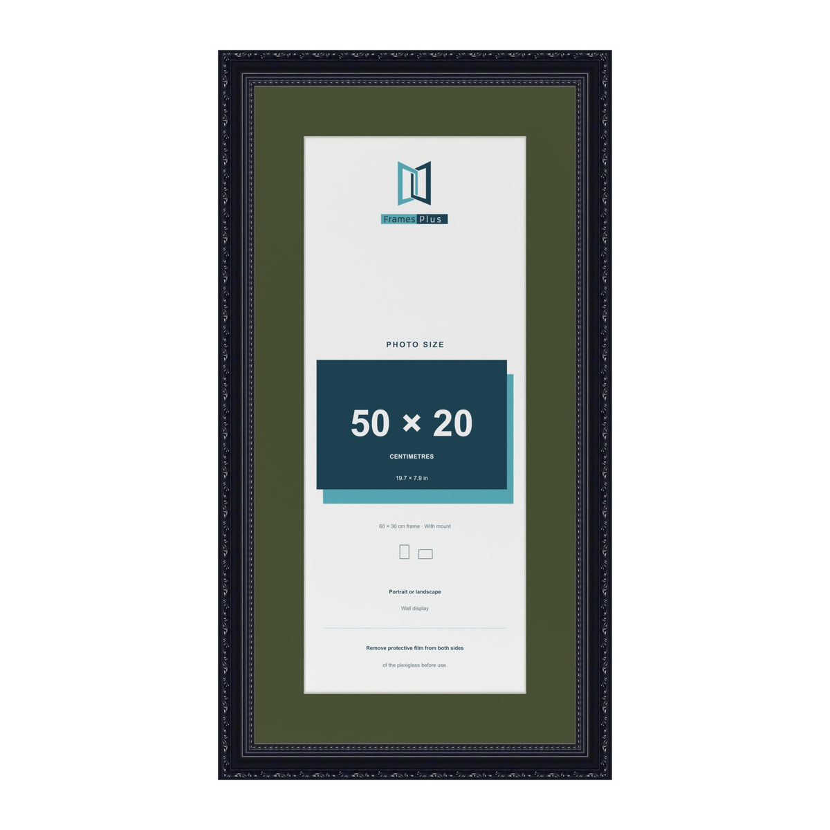 Louis Black 60 x 30 cm picture frame with a green mount for a 50 x 20 cm photo