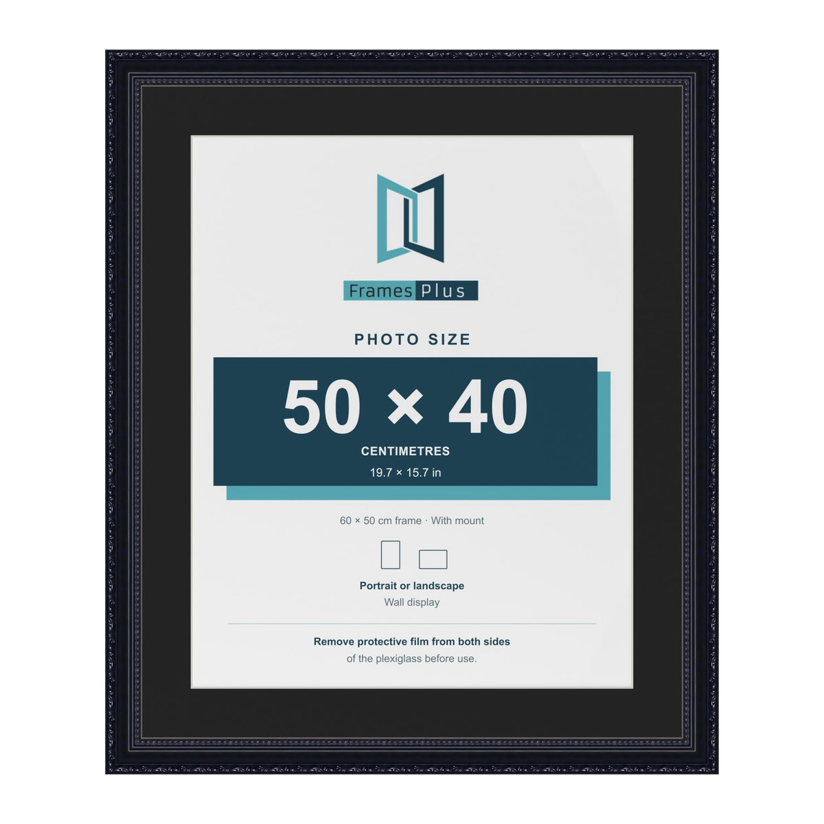 Louis Black 60 x 50 cm picture frame with a black mount for a 50 x 40 cm photo