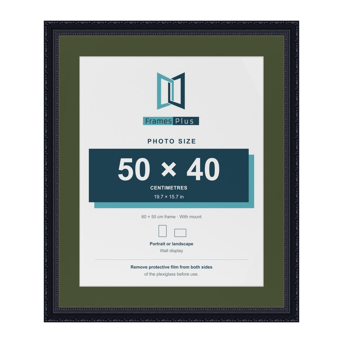 Louis Black 60 x 50 cm picture frame with a green mount for a 50 x 40 cm photo