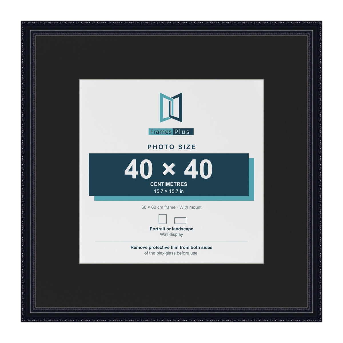 Louis Black 60 x 60 cm picture frame with a black mount for a 40 x 40 cm photo