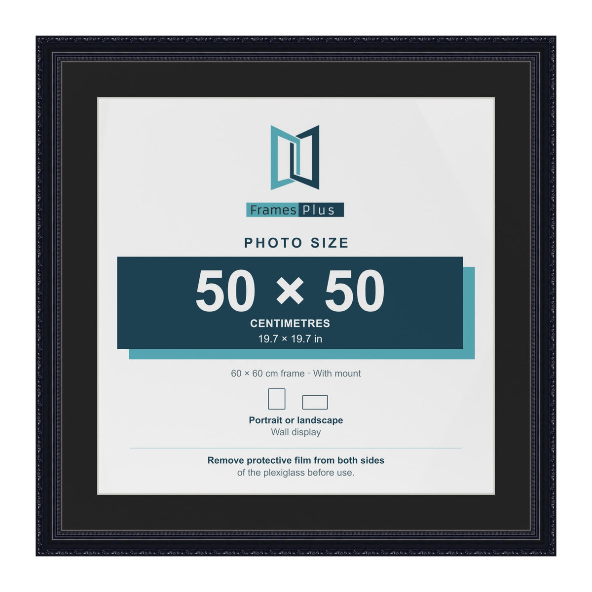 Louis Black 60 x 60 cm picture frame with a black mount for a 50 x 50 cm photo