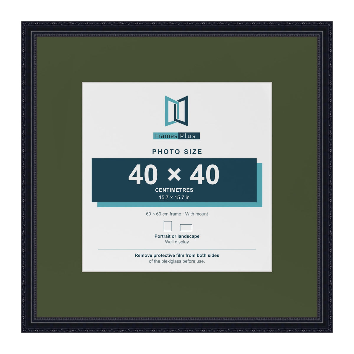 Louis Black 60 x 60 cm picture frame with a green mount for a 40 x 40 cm photo