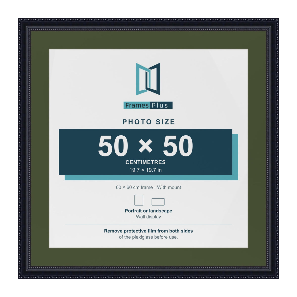 Louis Black 60 x 60 cm picture frame with a green mount for a 50 x 50 cm photo