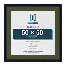 Louis Black 60 x 60 cm picture frame with a green mount for a 50 x 50 cm photo