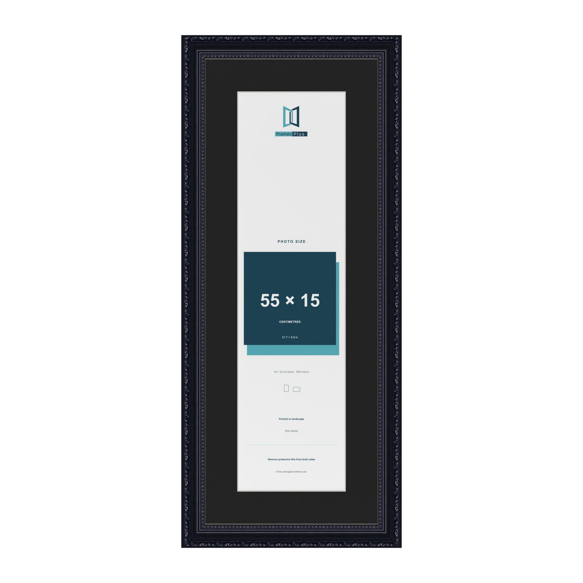 Louis Black 65 x 25 cm picture frame with a black mount for a 55 x 15 cm photo