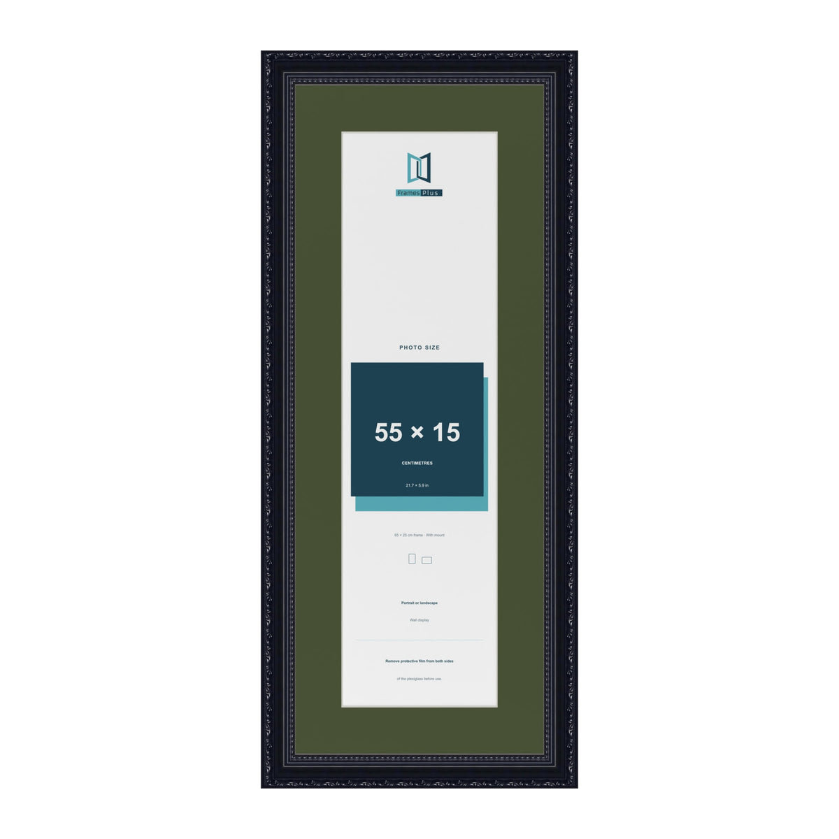Louis Black 65 x 25 cm picture frame with a green mount for a 55 x 15 cm photo