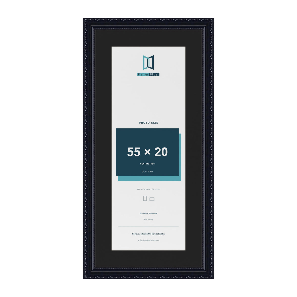 Louis Black 65 x 30 cm picture frame with a black mount for a 55 x 20 cm photo