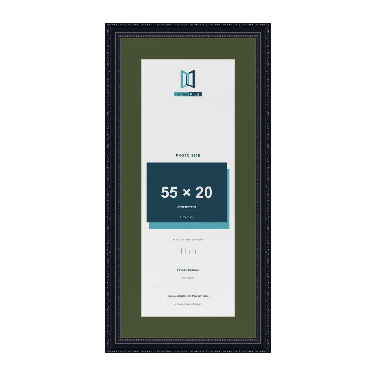 Louis Black 65 x 30 cm picture frame with a green mount for a 55 x 20 cm photo