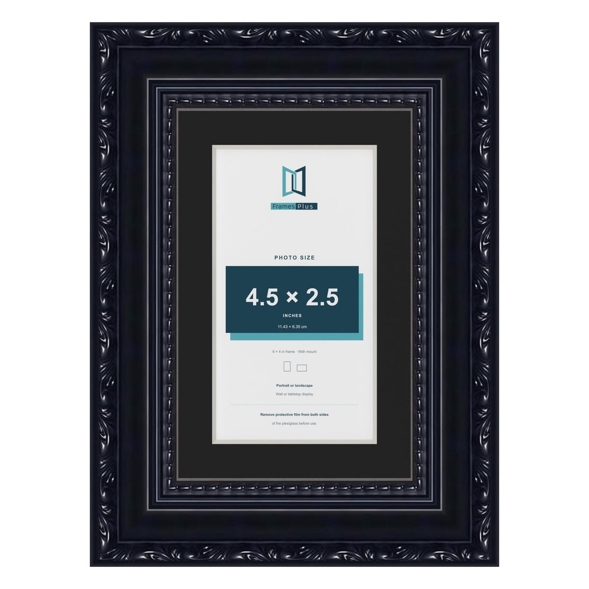 Louis Black 6 x 4 inch picture frame with a black mount for a 4.5 x 2.5 inch photo