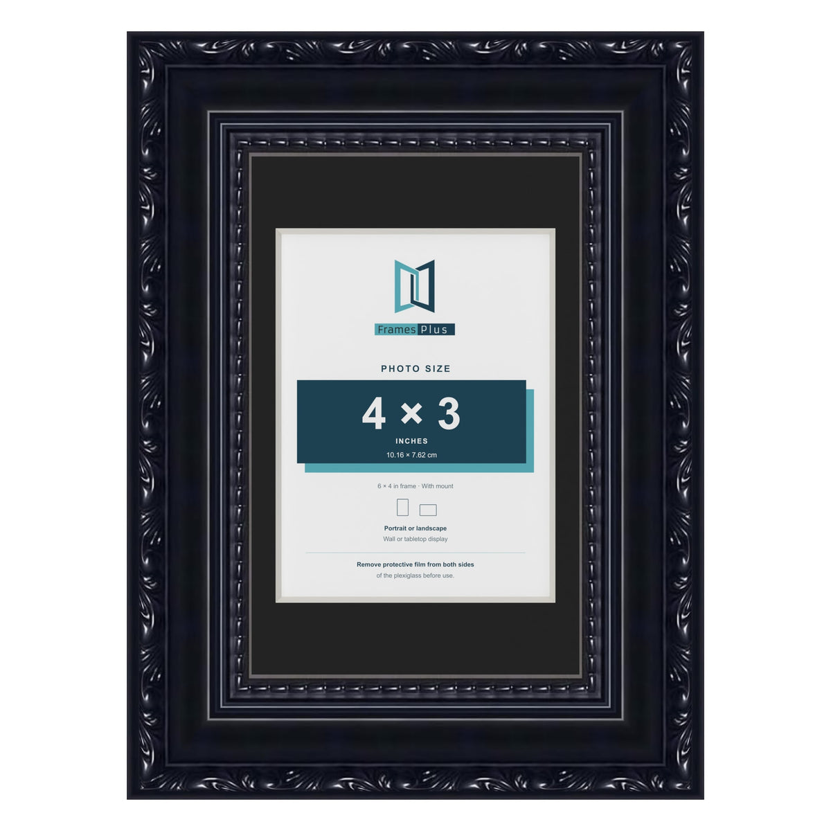 Louis Black 6 x 4 inch picture frame with a black mount for a 4 x 3 inch photo