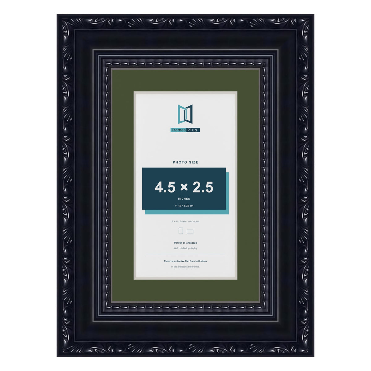 Louis Black 6 x 4 inch picture frame with a green mount for a 4.5 x 2.5 inch photo