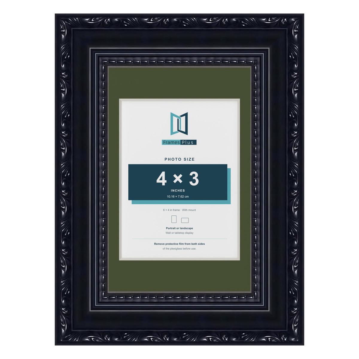 Louis Black 6 x 4 inch picture frame with a green mount for a 4 x 3 inch photo