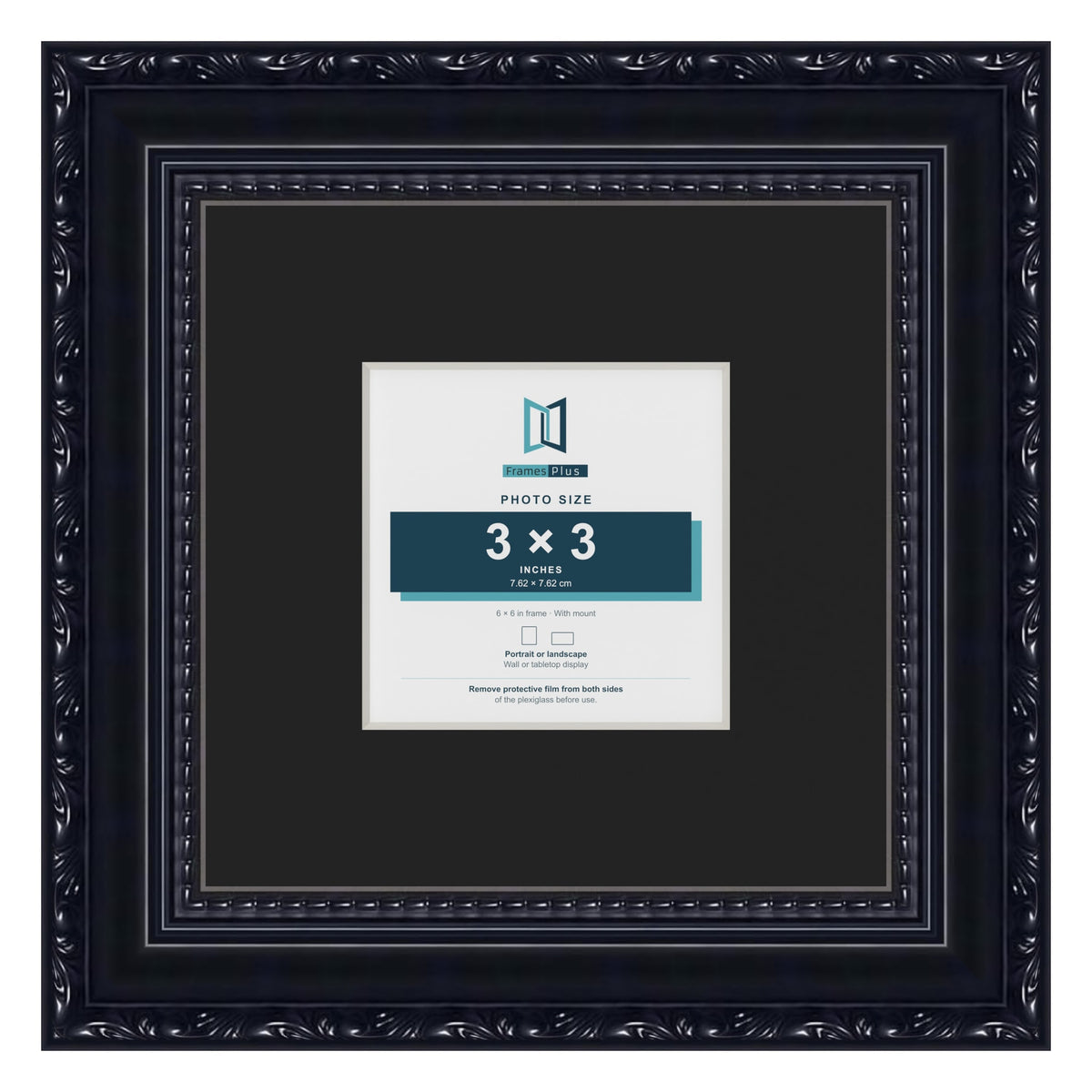 Louis Black 6 x 6 inch picture frame with a black mount for a 3 x 3 inch photo