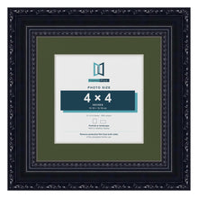 Louis Black 6 x 6 inch picture frame with a green mount for a 4 x 4 inch photo
