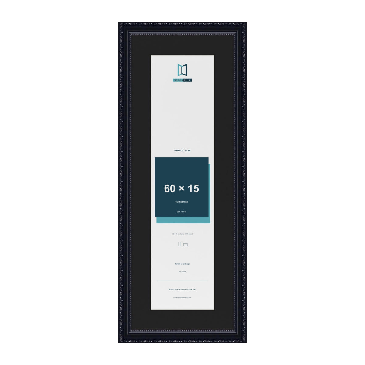 Louis Black 70 x 25 cm picture frame with a black mount for a 60 x 15 cm photo