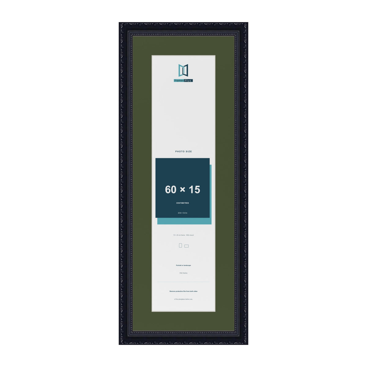 Louis Black 70 x 25 cm picture frame with a green mount for a 60 x 15 cm photo