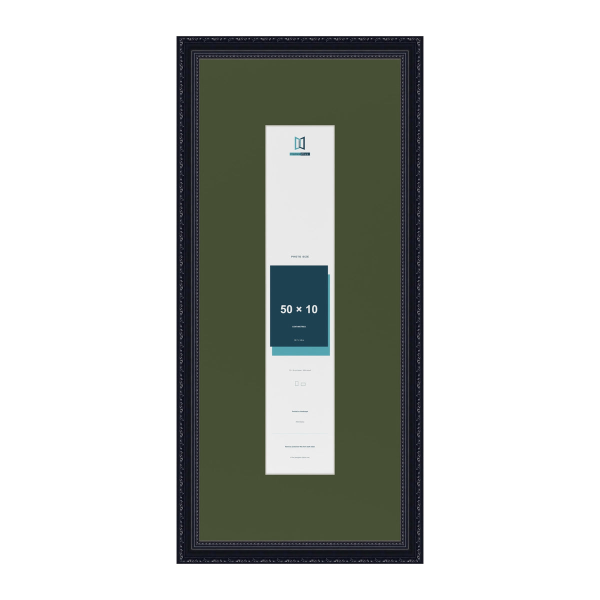 Louis Black 70 x 30 cm picture frame with a green mount for a 50 x 10 cm photo