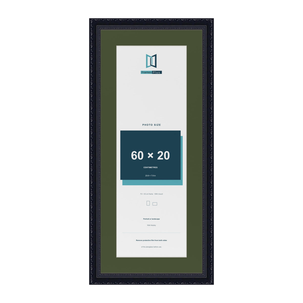 Louis Black 70 x 30 cm picture frame with a green mount for a 60 x 20 cm photo