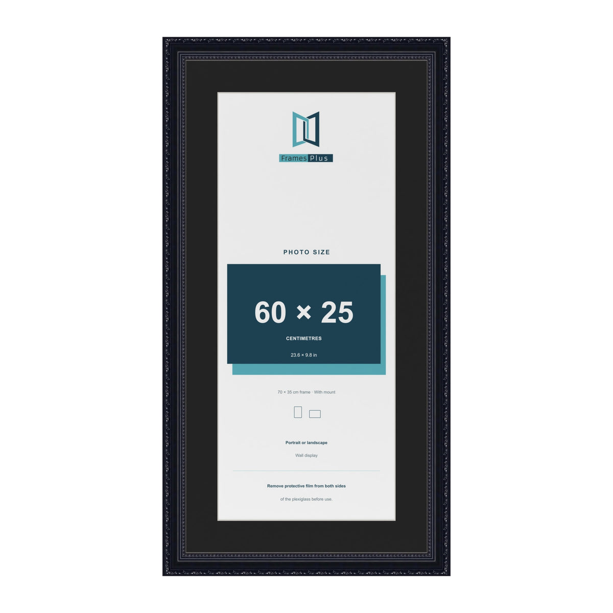 Louis Black 70 x 35 cm picture frame with a black mount for a 60 x 25 cm photo