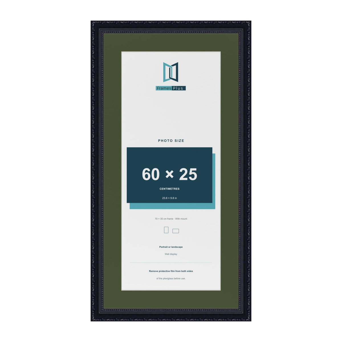 Louis Black 70 x 35 cm picture frame with a green mount for a 60 x 25 cm photo