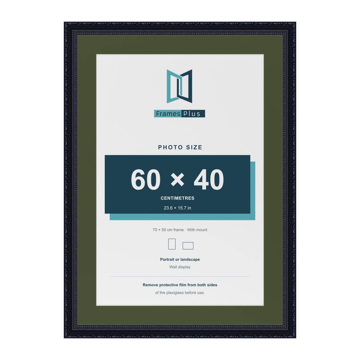 Louis Black 70 x 50 cm picture frame with a green mount for a 60 x 40 cm photo