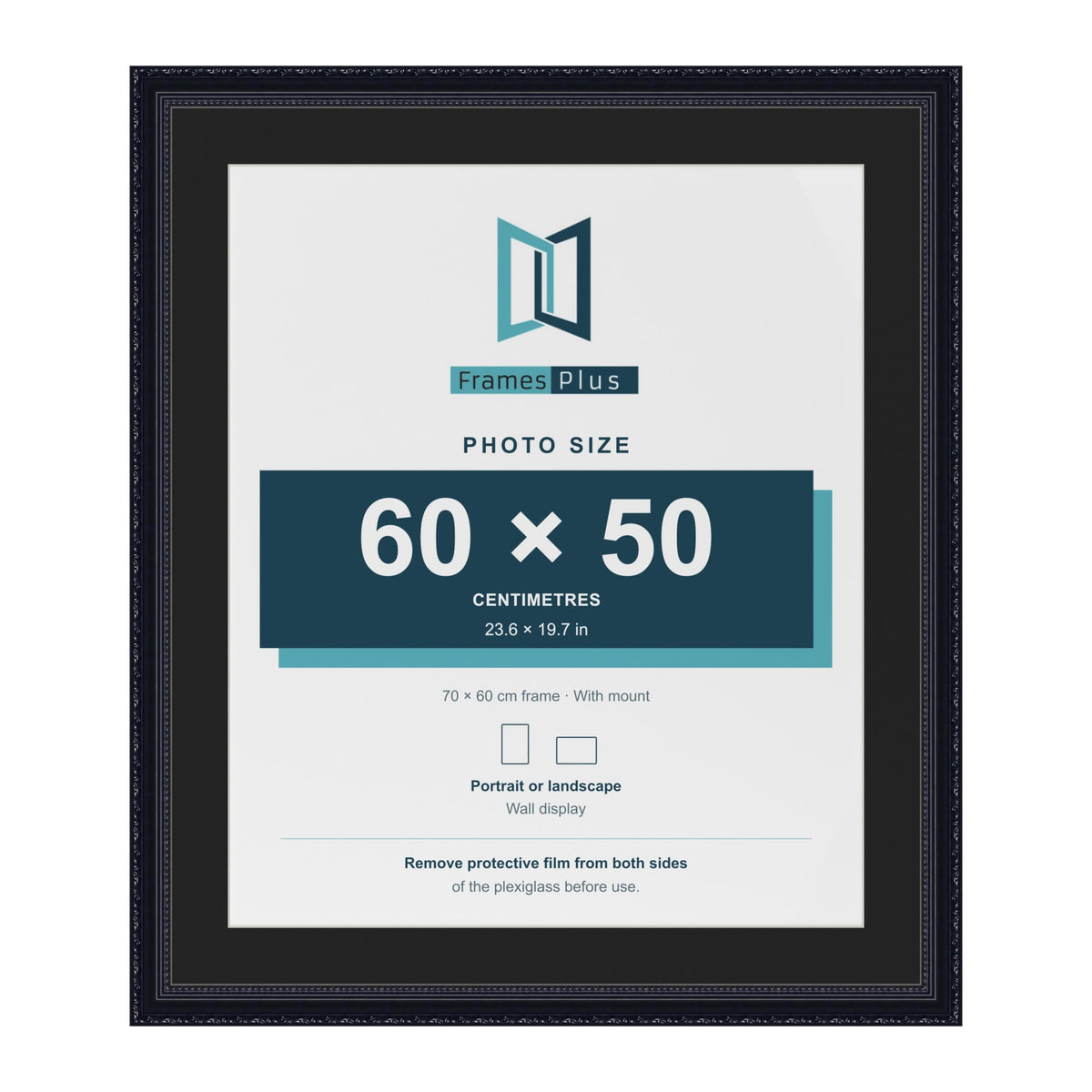 Louis Black 70 x 60 cm picture frame with a black mount for a 60 x 50 cm photo