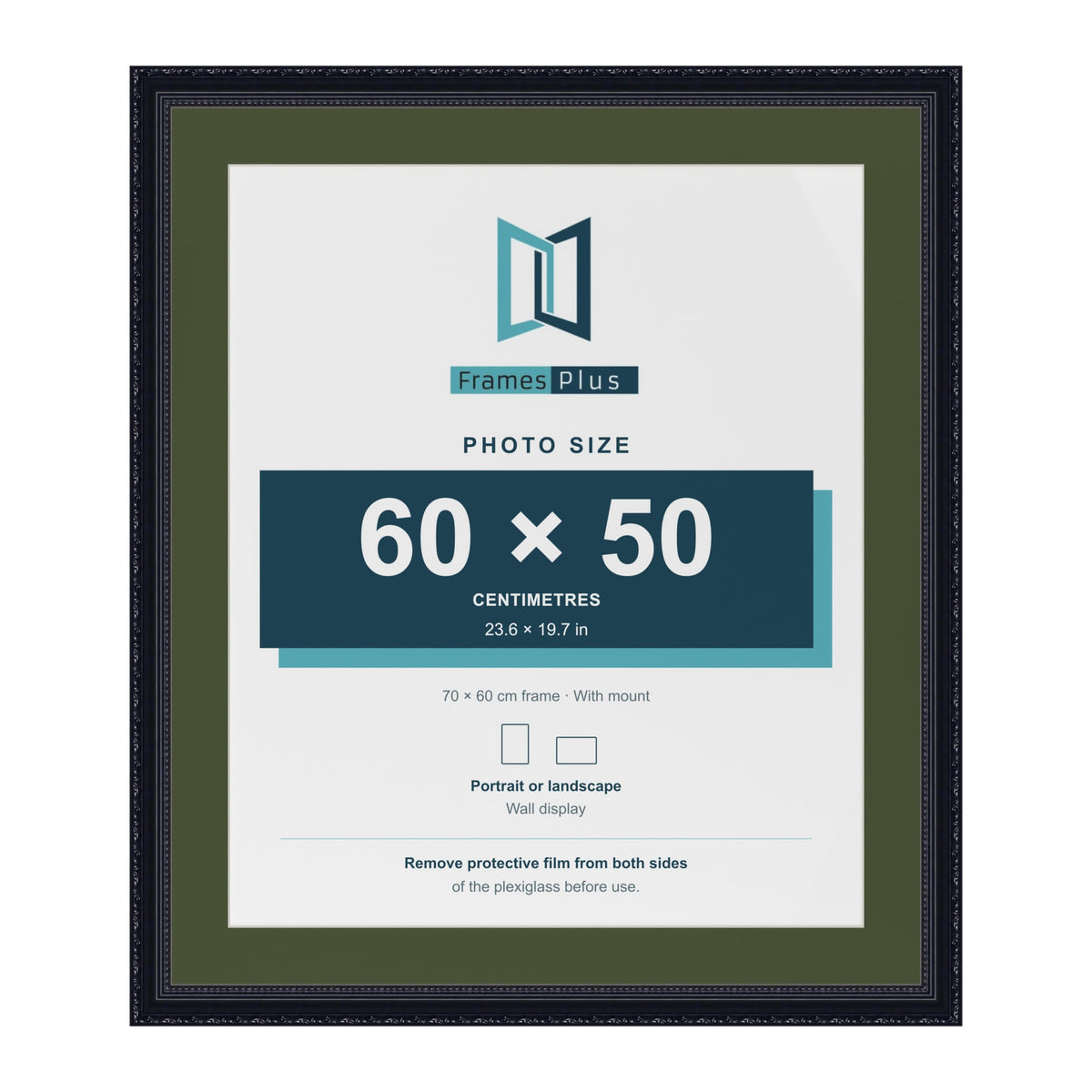 Louis Black 70 x 60 cm picture frame with a green mount for a 60 x 50 cm photo