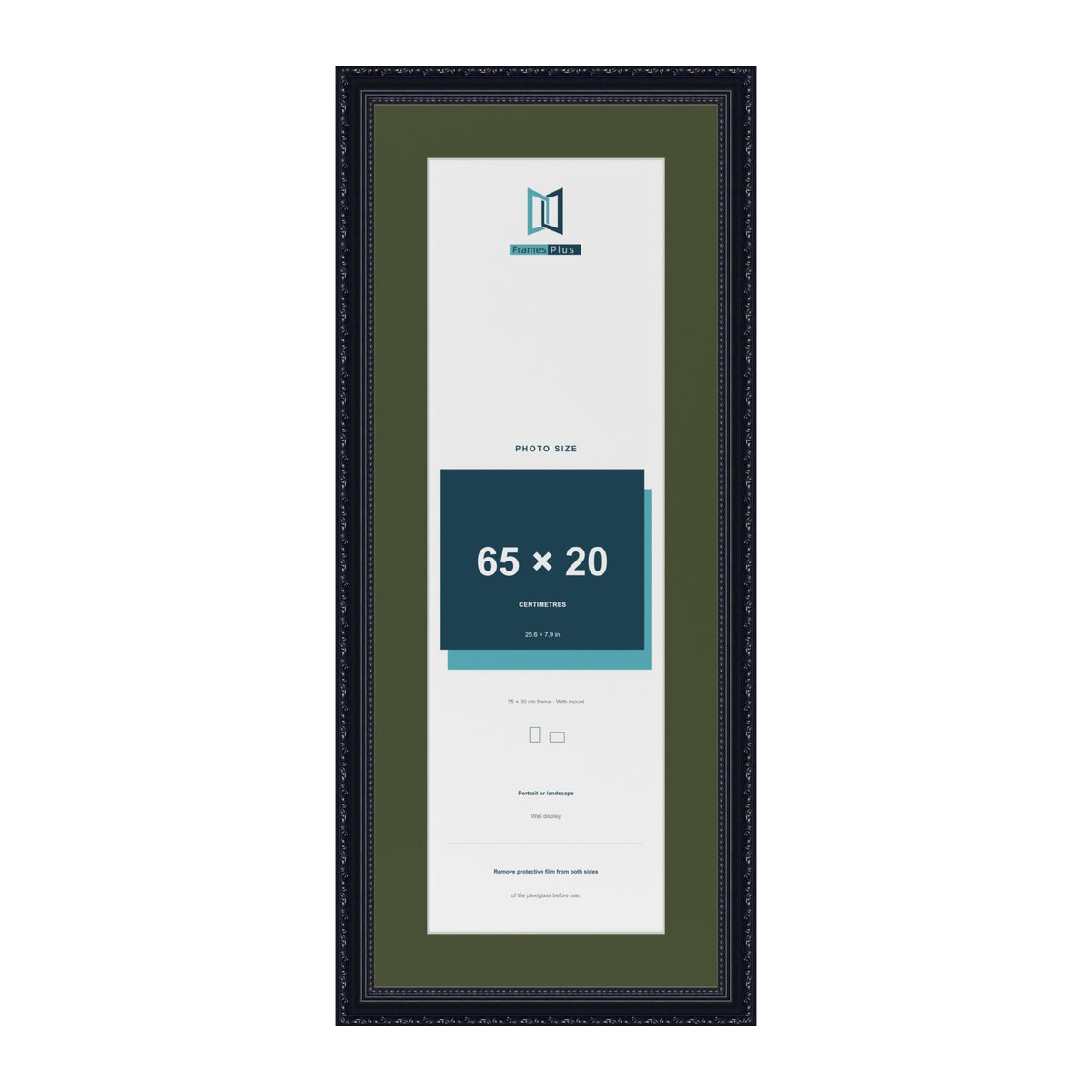 Louis Black 75 x 30 cm picture frame with a green mount for a 65 x 20 cm photo