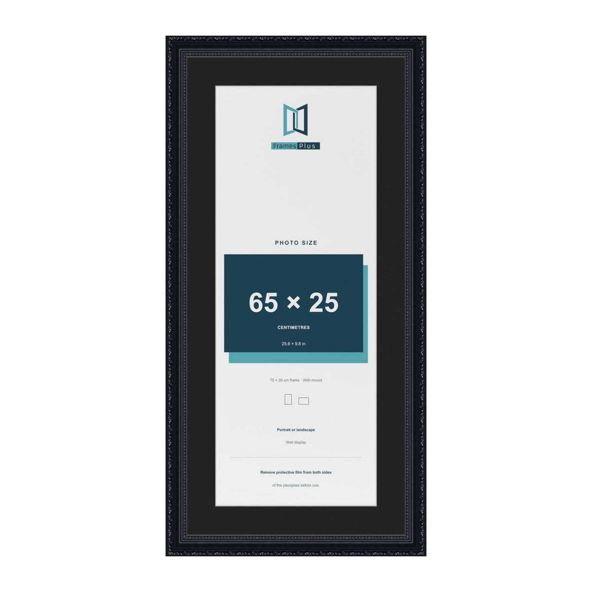 Louis Black 75 x 35 cm picture frame with a black mount for a 65 x 25 cm photo